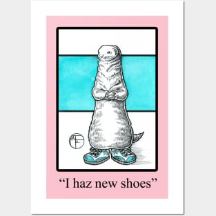 Ferret in Big Shoes - I Haz New Shoes - Black Outlined Version Posters and Art